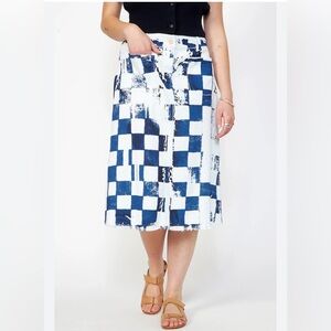 ✨ RAQUEL ALLEGRA Checkerboard Print Midi Skirt Blue White Size 0, fits closer 4🎨